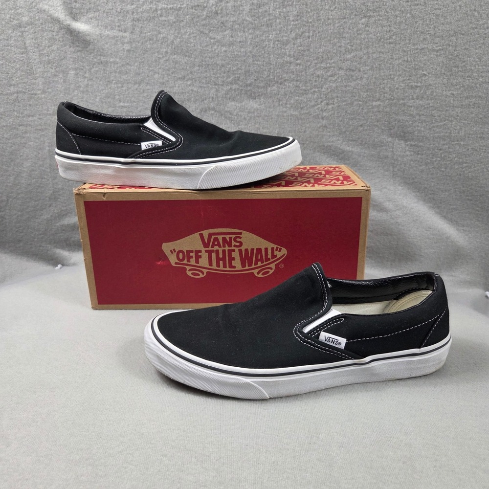 Vans Slip On Shoes Womens 10 Black Excellent Canvas Classic Skate Sneakers